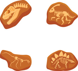 Collection of detailed dinosaur skeleton fossils illustrations for educational or artistic use