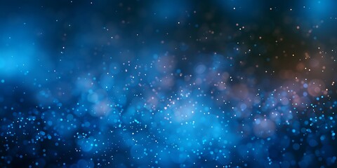 Blue shiny glowing glitter background. Dust, particles blue, cyan colored on dark background