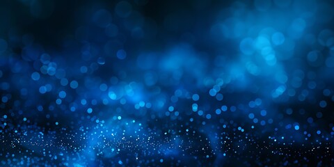 Blue shiny glowing glitter background. Dust, particles blue, cyan colored on dark background