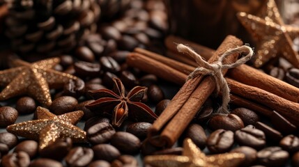 Cozy Coffee Bliss Festive Holiday Decorations with Aromatic Cinnamon Sticks and Star Anise