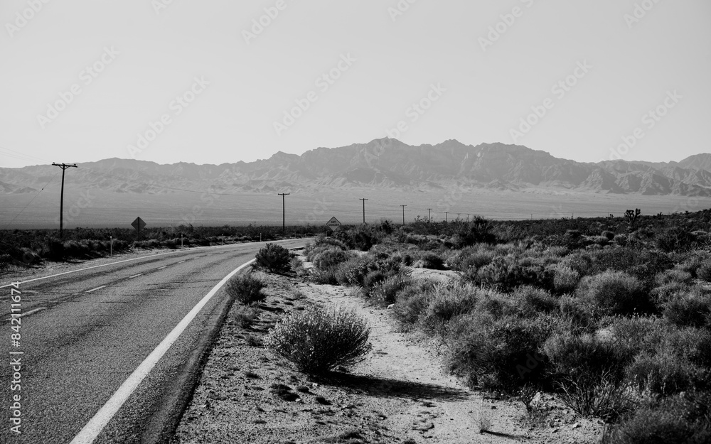 Wall mural long highway in mojave desert in black and white