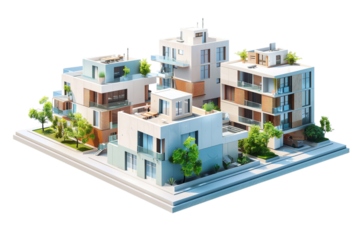 A PNG image showcases an architectural building within a city neighborhood