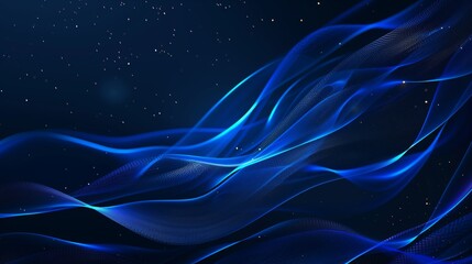 Fototapeta premium Abstract blue background with blurred wavy lines and glowing elements.