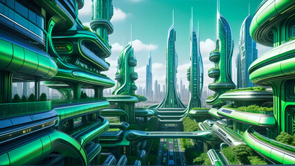 A green city made of metal