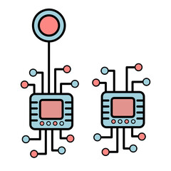 Neurochip. Human brain with a chip. Linear icon. Future concept