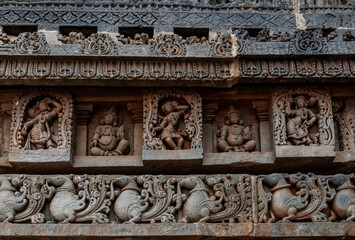 Stone Carving of Hoysaleshwara Temple in Halebidu. Karnataka. India.