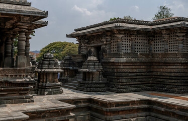 Stone Carving of Hoysaleshwara Temple in Halebidu. Karnataka. India.