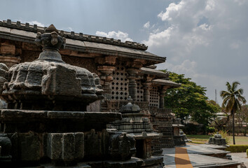 Stone Carving of Hoysaleshwara Temple in Halebidu. Karnataka. India.