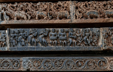 Stone Carving of Hoysaleshwara Temple in Halebidu. Karnataka. India.