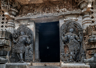 Stone Carving of Hoysaleshwara Temple in Halebidu. Karnataka. India.