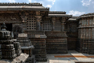Stone Carving of Hoysaleshwara Temple in Halebidu. Karnataka. India.
