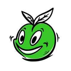 Cute green apple on a white background. Doodle. Hand drawing.