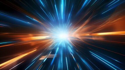 Abstract background with light speed lines and glowing starry sky
