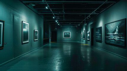 Obraz premium art gallery in a dark placement, illuminated room