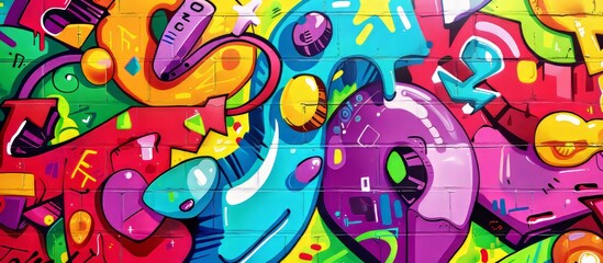 Obraz premium Colorful graffiti art design bright and cheerful background.