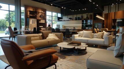 Luxurious Living Elegant Furniture Showroom with Stylish Staged Spaces for Modern Living