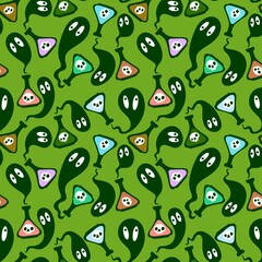 Halloween cartoon seamless poison bottle and ghost pattern for wrapping paper