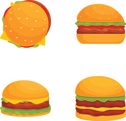 Colorful set of four different classic burger vector icons on a white background