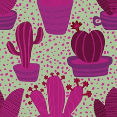 Summer floral seamless cartoon cactus pattern for wrapping paper and fabrics