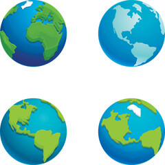 Collection of colorful vector illustrations depicting earth from various perspectives