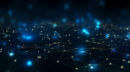 Glowing connections and network dots on blue background