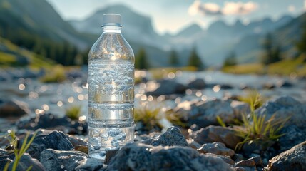 Obraz premium Plastic Bottle On Rocky Ground In Nature