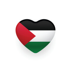 Fototapeta premium Palestinian flag in a shape of heart as a glossy button. National pride symbol. User interface design. Vector Illustration. 