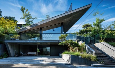 Obraz premium A modern house with underground parking area