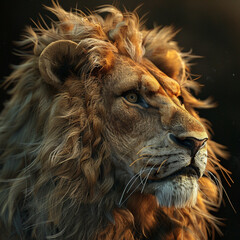 Naklejka premium a picture of a lion 3/4 view. majestic looking hyper texture