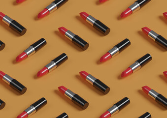 Obraz premium Red lipsticks isometric seamless pattern. 3d illustration.