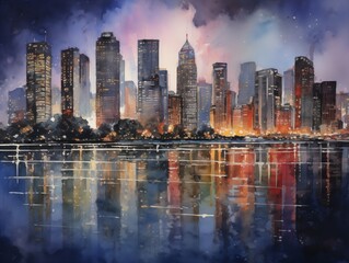 US Watercolor Cityscape Image 1 of 2