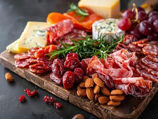 Elegant charcuterie board featuring an assortment of cured meats