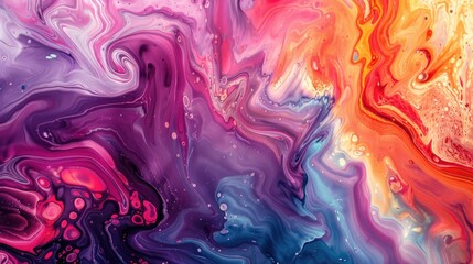Vibrant Abstract Painting with Marbled Liquid Background