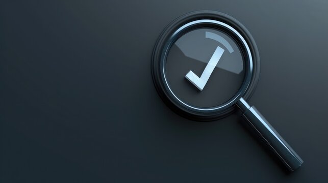 Magnifying glass and checkmark on AI algorithm symbolizing ethical oversight. AI ethics