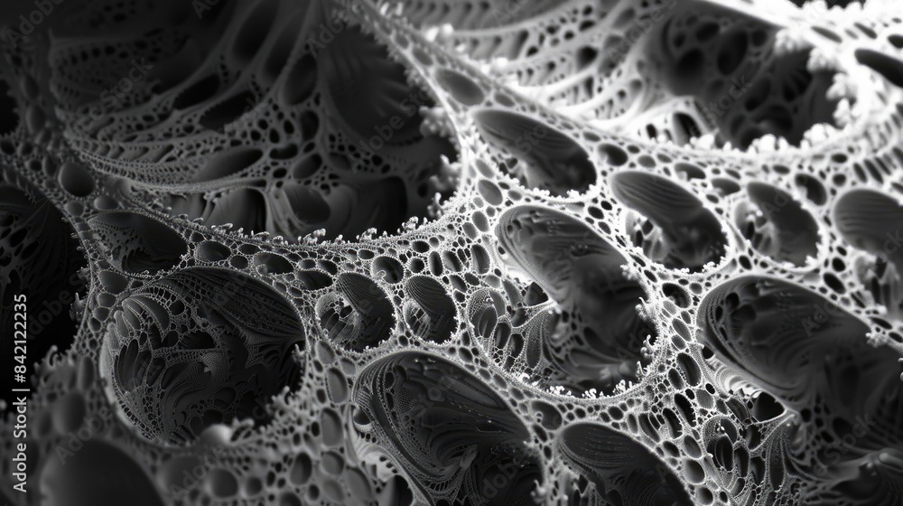 Poster computer generated abstract fractal backdrop in monochrome