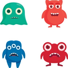 Fototapeta premium Collection of four cute, vibrant cartoon monster characters with different expressions