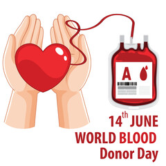 World Blood Donor Day outline heart and hand vector illustration. Blood donation awareness poster design. Hemophilia or blood cancer day concept. World Blood Donor Day vector background. Awareness
