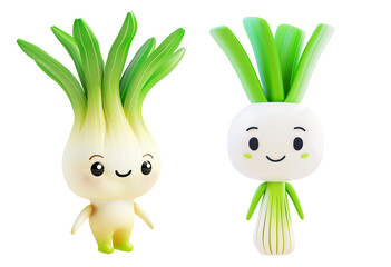 Two cartoon leek characters, cutout
