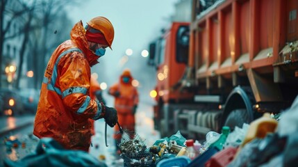 Obraz premium Garbage Collectors Working in the Street