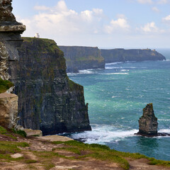 Sea stack and sea stump, Cliffs of Moher, Ireland