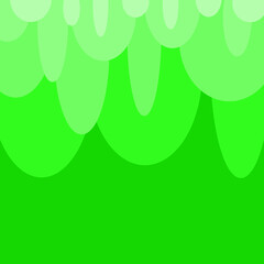 Green circles and ovals falling from the top of green background