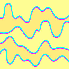 Wavy blue and pink lines going across yellow background