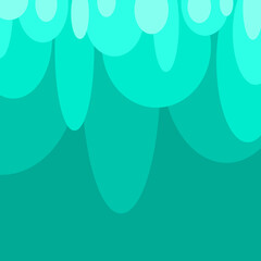 Blue-green circles and ovals falling from the top of blue-green background