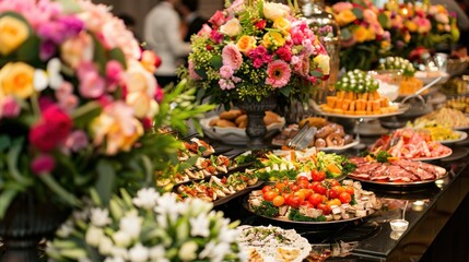 A wedding buffet setup for catering events