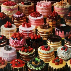 A variety of colorful cupcakes background. An assortment of delicious cupcakes arranged on a platter.