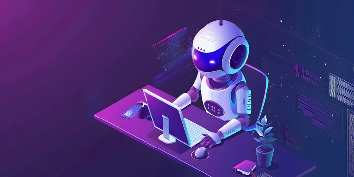 3d Illustration of Artificial intelligence chat bot with email icon LED on his screen, the chat bot connected to computer processing emails and answers. Ai Chatbots working and chatting in CRM