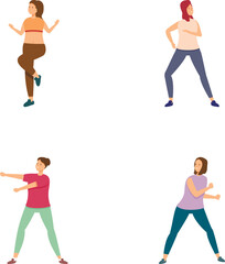 Collection of illustrations showcasing women engaged in various exercise activities