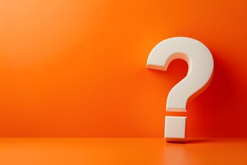 Vibrant orange background with 3D white question mark leaning to right