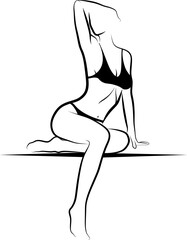 Sketch of Sitting Woman In Lingerie