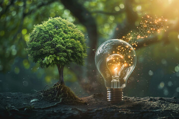 light bulb with green tree